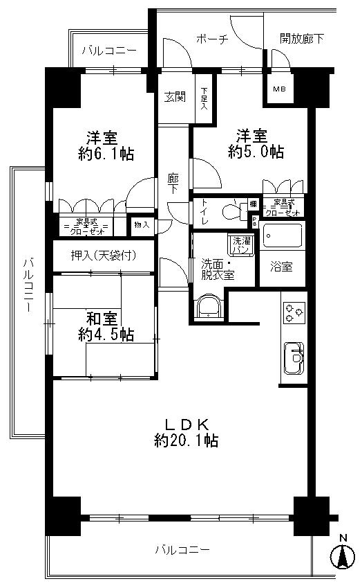 Floor plan. 3LDK, Price 13,900,000 yen, Occupied area 76.17 sq m , Balcony area 19.05 sq m