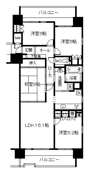 Floor plan. 4LDK, Price 15 million yen, Occupied area 86.44 sq m , Balcony area 21.11 sq m