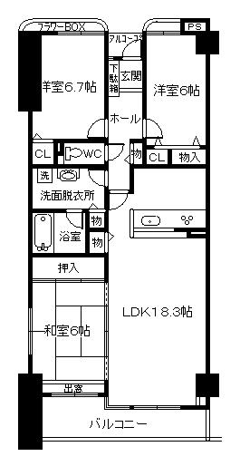Floor plan. 3LDK, Price 5.9 million yen, Occupied area 81.42 sq m , Balcony area 11.38 sq m
