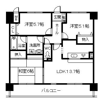 Floor plan. 3LDK, Price 8.8 million yen, Occupied area 66.26 sq m , Balcony area 13.11 sq m