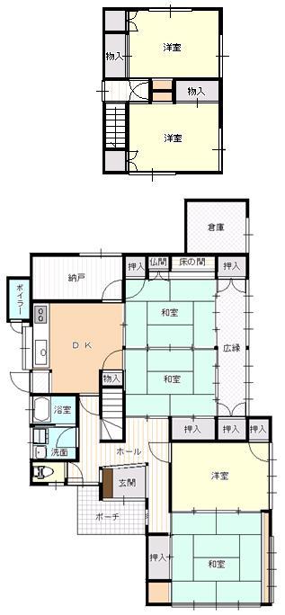 Floor plan. 13.5 million yen, 6DK + S (storeroom), Land area 338 sq m , Building area 116.44 sq m