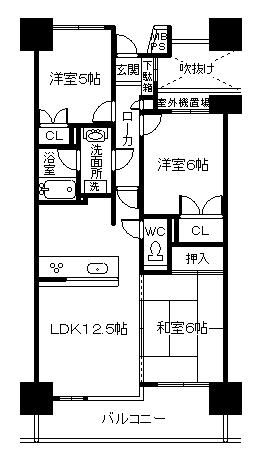 Floor plan. 3LDK, Price 11.5 million yen, Occupied area 61.24 sq m , Balcony area 13.94 sq m