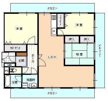 Floor plan. 3LDK, Price 13 million yen, Footprint 89.7 sq m , Balcony area 27.85 sq m