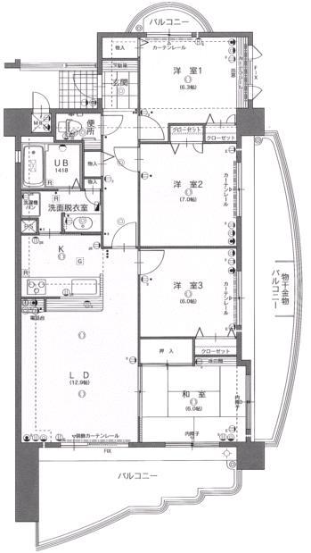 Floor plan. 4LDK, Price 22,900,000 yen, Occupied area 91.65 sq m , Balcony area 33.44 sq m