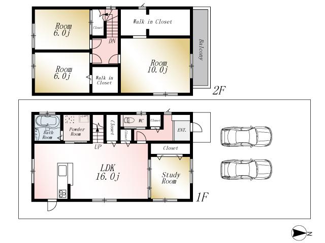 Floor plan. (No. 2 locations), Price 21,980,000 yen, 4LDK, Land area 142.53 sq m , Building area 109.3 sq m