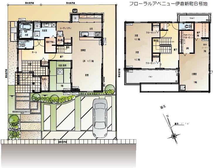 Floor plan.  [No. B land] So we have drawn on the basis of the Plan view] drawings, Plan and the outer structure ・ Planting, such as might actually differ slightly from.  Also, The car is not included in the price. 