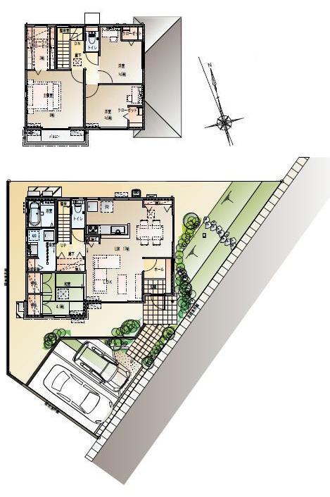 Floor plan.  [No. 9 areas] So we have drawn on the basis of the Plan view] drawings, Plan and the outer structure ・ Planting, etc., It may actually differ slightly from.  Also, furniture ・ Car, etc. are not included in the price. 