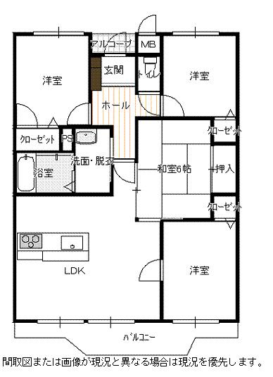 Floor plan. 4LDK, Price 14.8 million yen, Occupied area 77.37 sq m , Balcony area 13.04 sq m