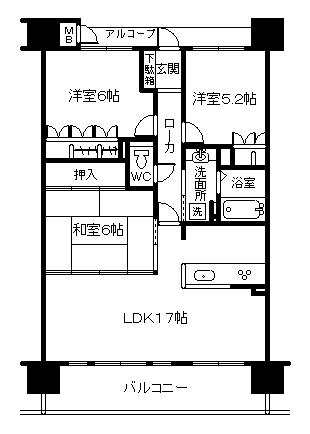 Floor plan. 3LDK, Price 15.4 million yen, Occupied area 73.44 sq m , Balcony area 12.96 sq m