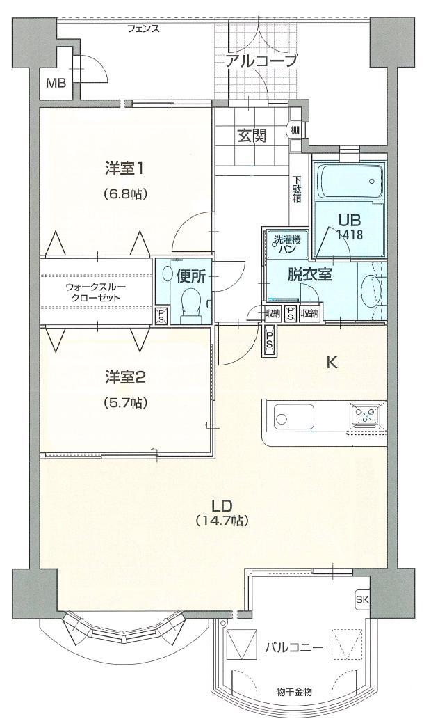 Floor plan. 2LDK, Price 18 million yen, Occupied area 70.73 sq m , Balcony area 8.32 sq m