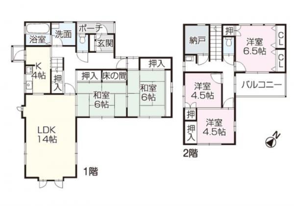 Floor plan. 25,800,000 yen, 5LDK, Land area 322.96 sq m , Building area 154.05 sq m