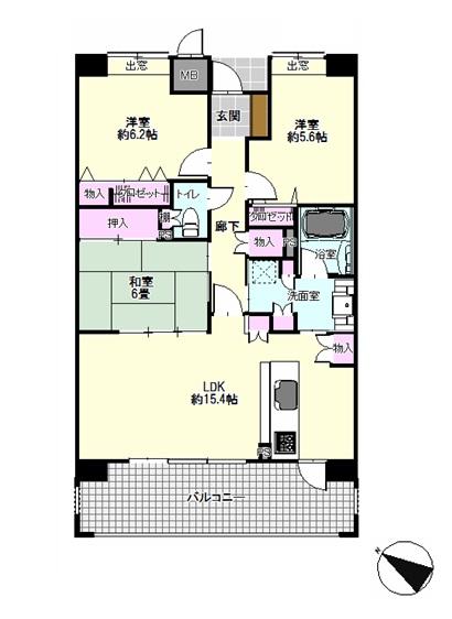 Floor plan. 3LDK, Price 17,900,000 yen, Occupied area 76.62 sq m , Balcony area 14.8 sq m