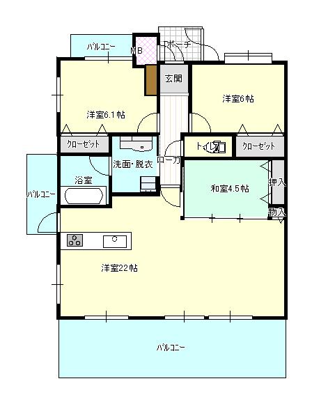 Floor plan. 3LDK, Price 21,800,000 yen, Footprint 82.8 sq m , Balcony area 21.7 sq m