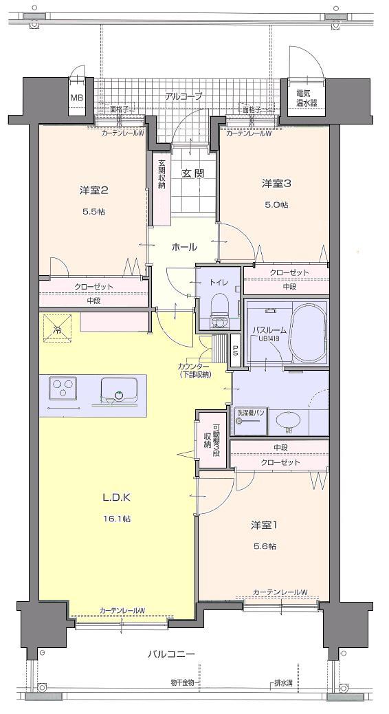 Floor plan. 3LDK, Price 20.8 million yen, Occupied area 72.92 sq m , Balcony area 11.94 sq m