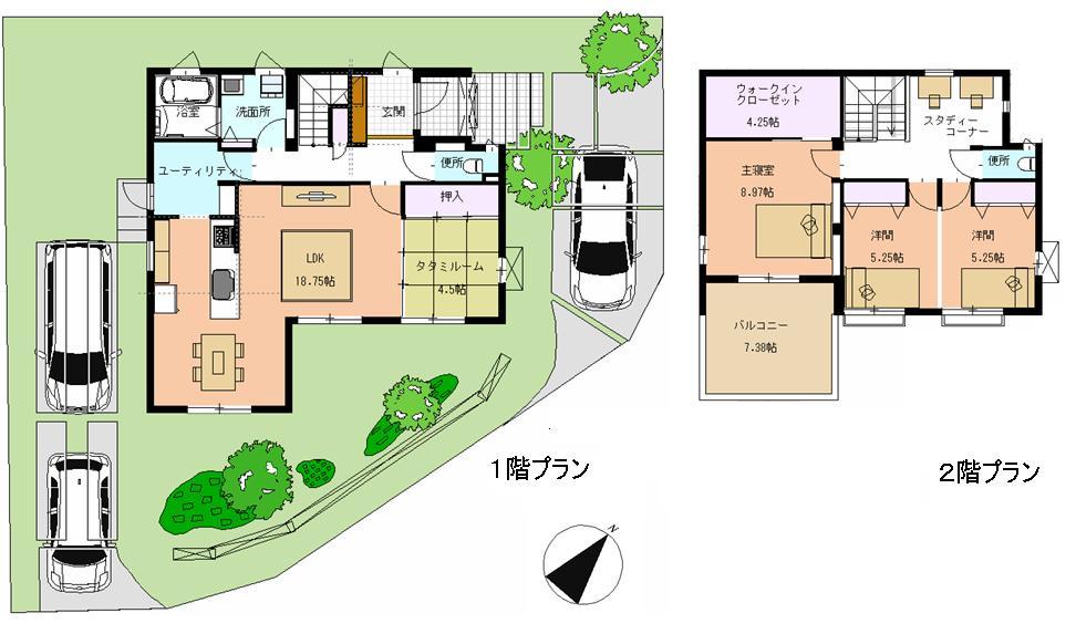 Floor plan. 39,800,000 yen, 3LDK, Land area 226.6 sq m , The building area 129.86 sq m 2 floor you will find a study corner