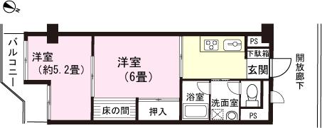 Floor plan. 2K, Price 3.3 million yen, Occupied area 35.49 sq m , Balcony area 4.55 sq m