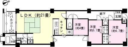 Floor plan. 3LDK, Price 10.5 million yen, Footprint 90.9 sq m , Balcony area 5.4 sq m