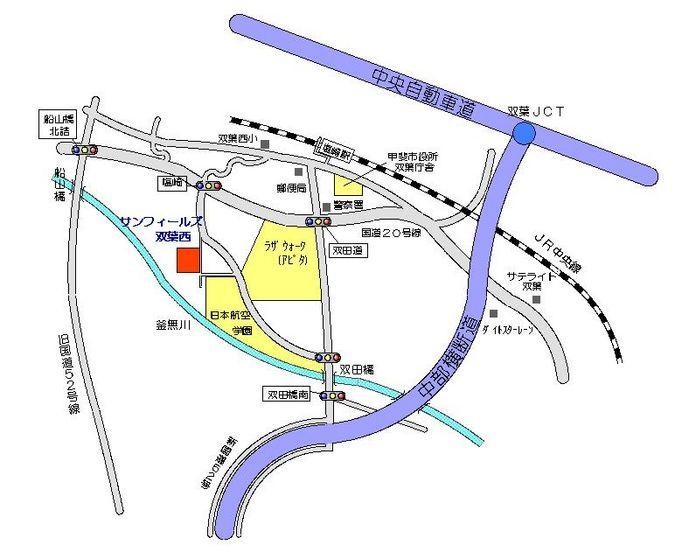 Local guide map. Japan Airlines Academy of north, Razawoku Kai Futaba about 250m west.