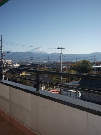 Balcony. Mount Fuji looks beautiful on a clear day