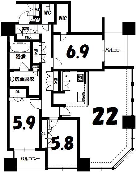 Floor plan. 3LDK, Price 38,500,000 yen, Occupied area 97.01 sq m , Balcony area 9.07 sq m