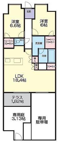 Floor plan. 2LDK, Price 22,300,000 yen, Occupied area 68.33 sq m