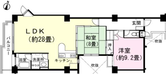 Floor plan. 2LDK, Price 7.5 million yen, Occupied area 95.47 sq m , Balcony area 7.53 sq m