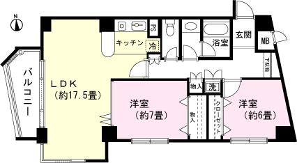Floor plan. 2LDK, Price 5.8 million yen, Footprint 72.4 sq m , Balcony area 6.38 sq m