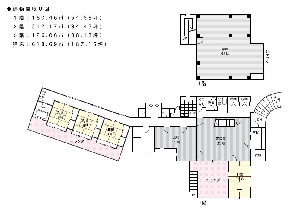 Floor plan. 90 million yen, 8LDK, Land area 4,654.88 sq m , Building area 618.69 sq m building floor plan _1 ・ Second floor