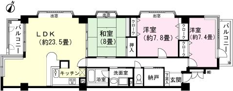 Floor plan. 3LDK, Price 3.99 million yen, Footprint 107.49 sq m , Balcony area 9.54 sq m
