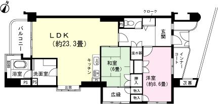 Floor plan. 2LDK, Price 8 million yen, Footprint 95.1 sq m , Balcony area 8.2 sq m