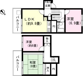 Floor plan. 3LDK, Price 2.3 million yen, Occupied area 71.42 sq m , Balcony area 6 sq m