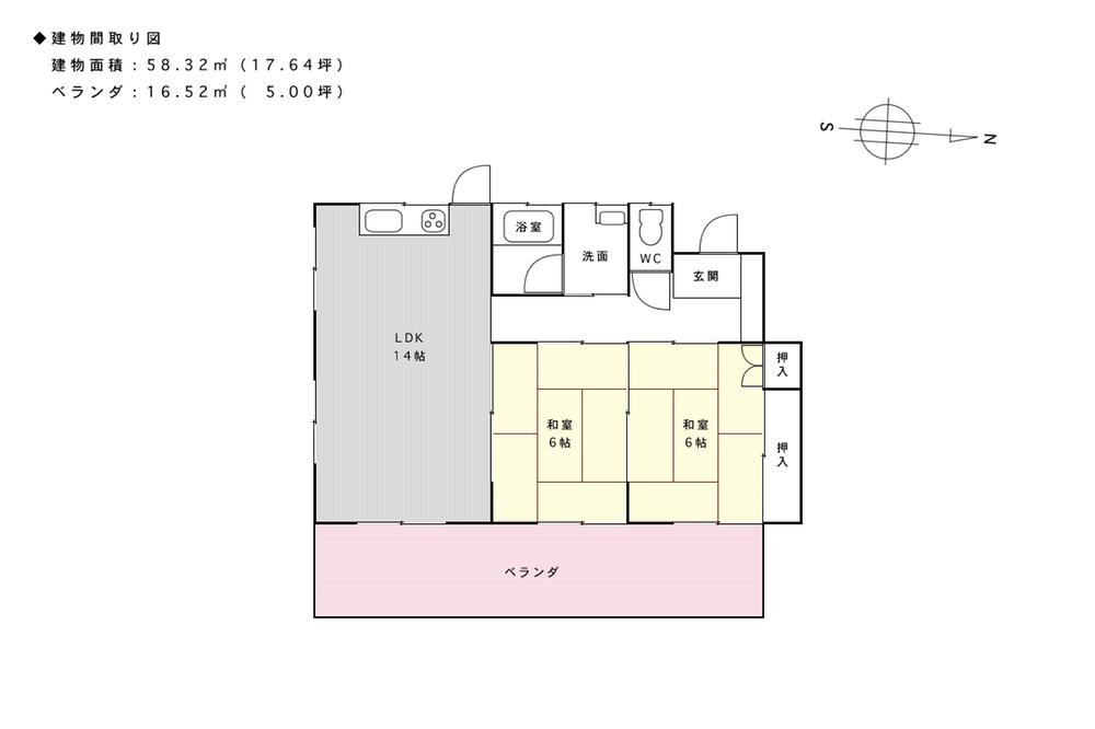 Floor plan. 6.5 million yen, 2LDK, Land area 506 sq m , Single-story building area 58.32 sq m building floor plan _2LDK
