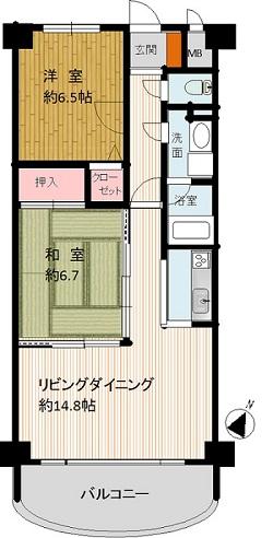 Floor plan. 2LDK, Price 6.3 million yen, Occupied area 61.02 sq m , Balcony area 6.56 sq m