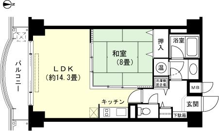 Floor plan. 1LDK, Price 3.5 million yen, Footprint 54 sq m , Balcony area 8.17 sq m
