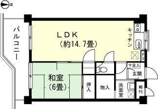 Floor plan. 1LDK, Price 2.8 million yen, Footprint 45.6 sq m , Balcony area 7.95 sq m
