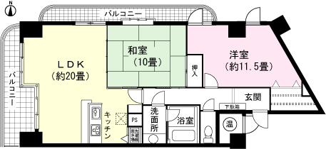 Floor plan. 2LDK, Price 8.8 million yen, Footprint 98.2 sq m , Balcony area 18.49 sq m