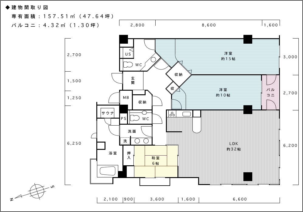 Floor plan. 3LDK, Price 28 million yen, Footprint 157.51 sq m , Balcony area 4.32 sq m building floor plan