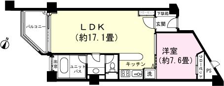 Floor plan. 1LDK, Price 5 million yen, Occupied area 61.15 sq m , Balcony area 5.88 sq m