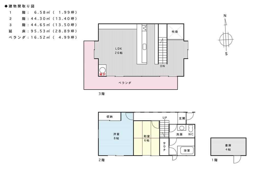 Floor plan. 9.8 million yen, 2LDK, Land area 463 sq m , Building area 95.53 sq m building floor plan