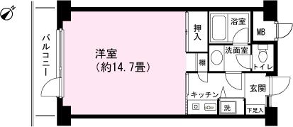 Floor plan. 1K, Price 4.5 million yen, Occupied area 39.96 sq m , Balcony area 4.95 sq m