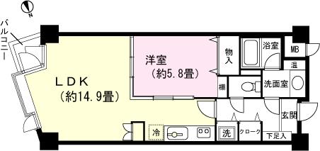 Floor plan. 1LDK, Price 3.8 million yen, Occupied area 50.44 sq m , Balcony area 1.51 sq m