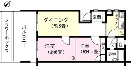 Floor plan. 2DK, Price 1.2 million yen, Footprint 48.6 sq m , Balcony area 14.85 sq m