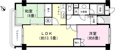 Floor plan. 2LDK, Price 1.5 million yen, Occupied area 58.95 sq m , Balcony area 4.97 sq m