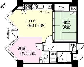 Floor plan. 2LDK, Price 5.8 million yen, Occupied area 52.64 sq m