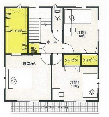 Floor plan. 34,600,000 yen, 4LDK, Land area 200.97 sq m , Building area 122.78 sq m   [Second floor] There is housed in each room. Also Katazuki clean rooms at the walk-in closet of 4.5 tatami mats in the main bedroom.